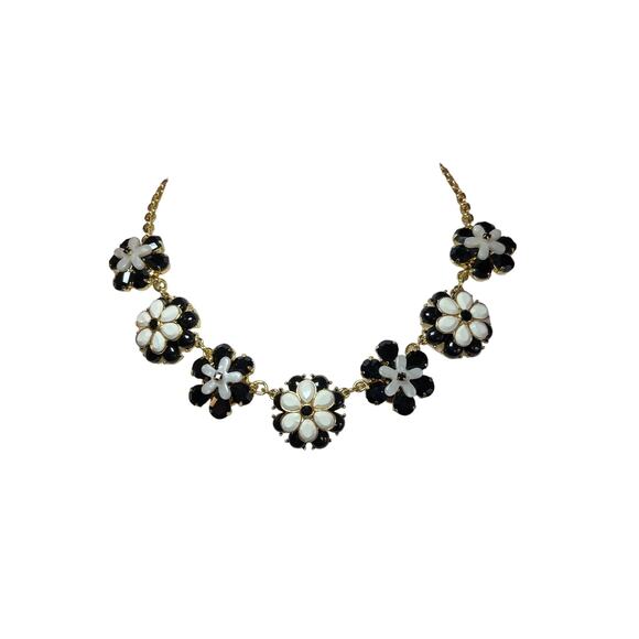 Talbots Black White Gold Floral Statement Necklace 140 - Picture 5 of 16